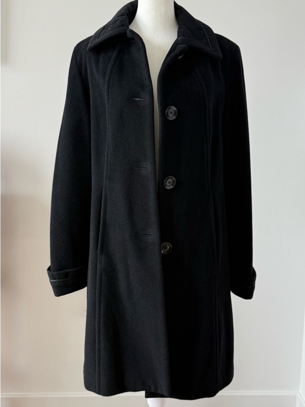 Liz Claiborne Black Wool Angora Coat with Deep Wine Lining
